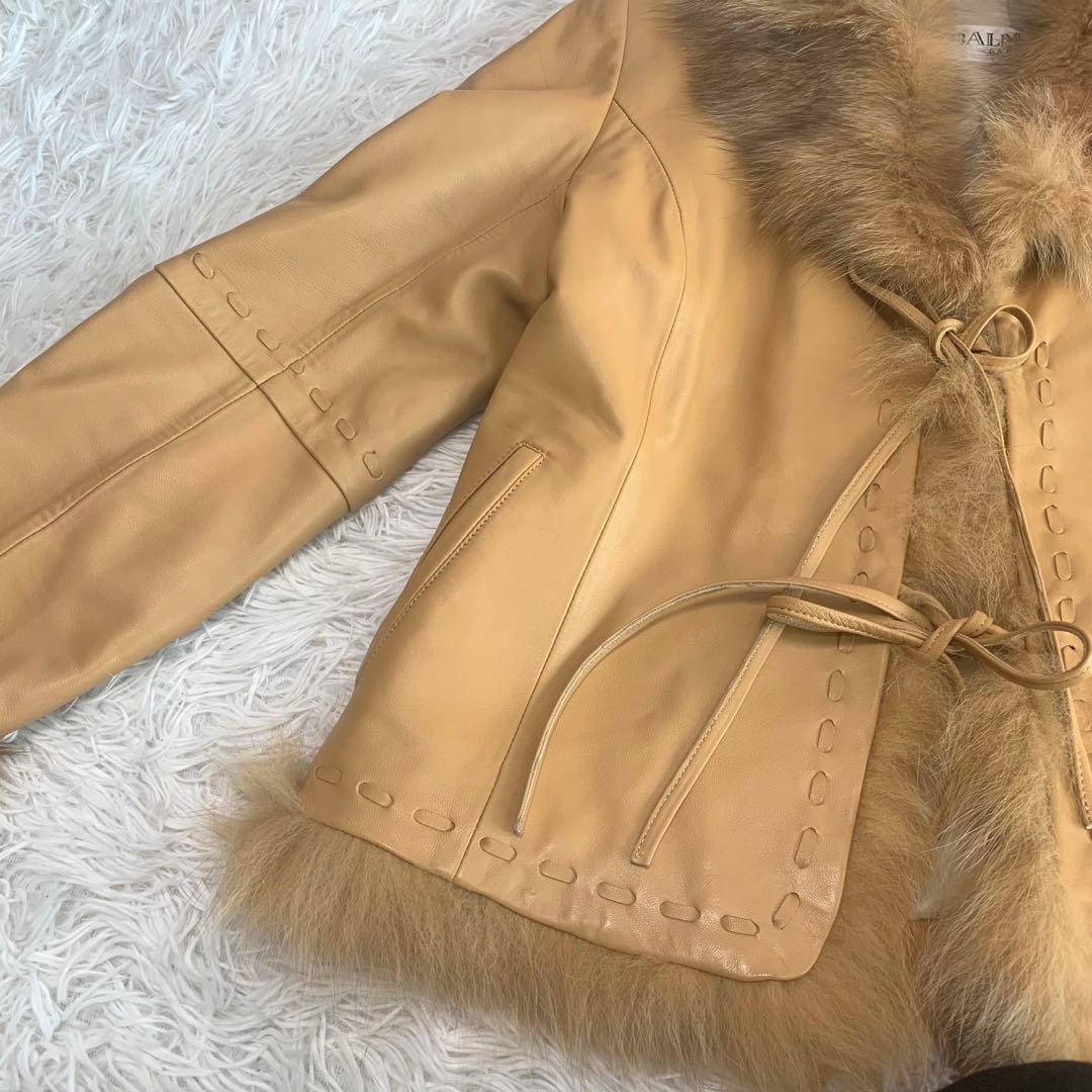 D63美品◆BALMAIN【羊革：ラム/シープ リアルファー◆レザージャケット】