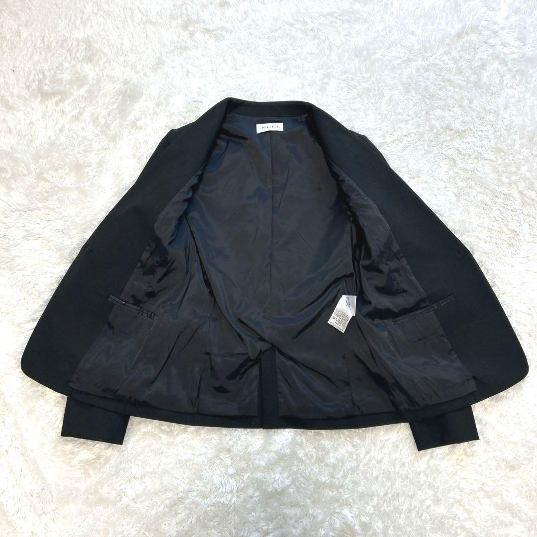 【美品】　PLST　パンツスーツ　オフィスカジュアル　ノーカラー　スラックス　黒