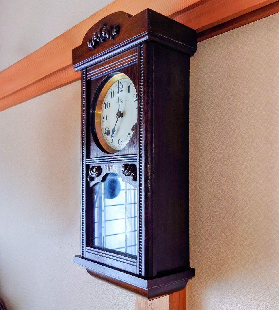 〈完動・美品〉精工舎　セル文字盤宮型ゼンマイ振り子時計　古時計　ボンボン時計