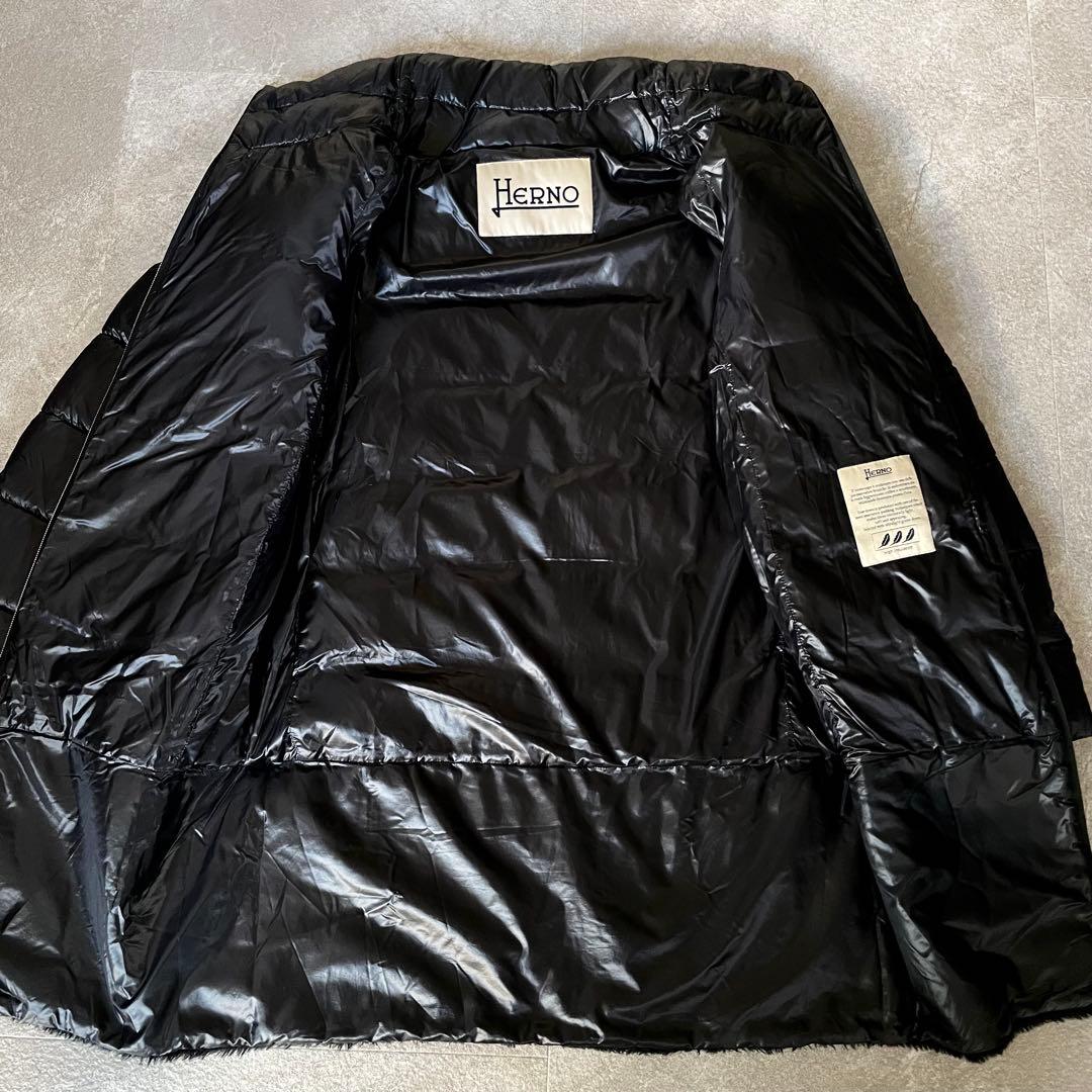 ヘルノ　ファー　切り替え　ダウンコート　ダウンジャケット　レディース　黒　44
