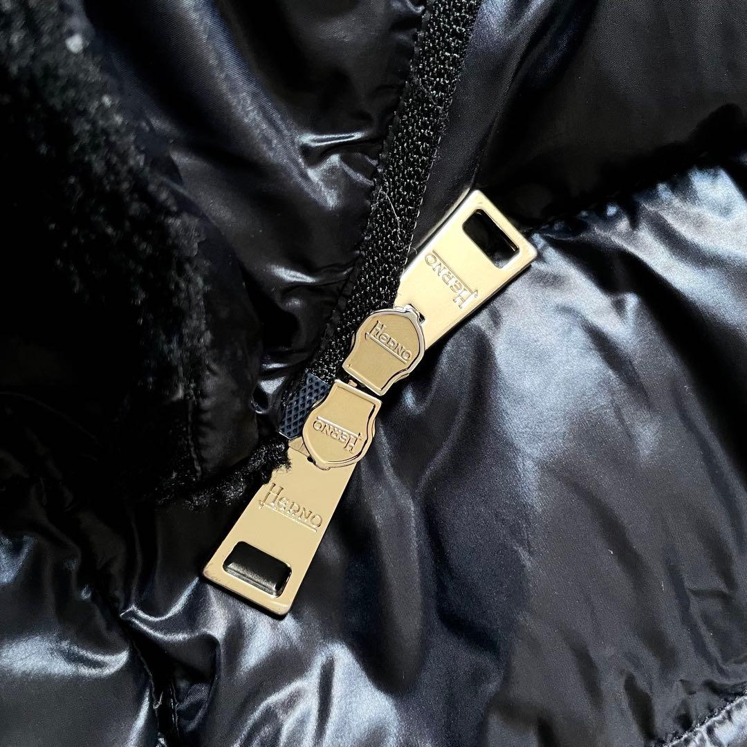 ヘルノ　ファー　切り替え　ダウンコート　ダウンジャケット　レディース　黒　44