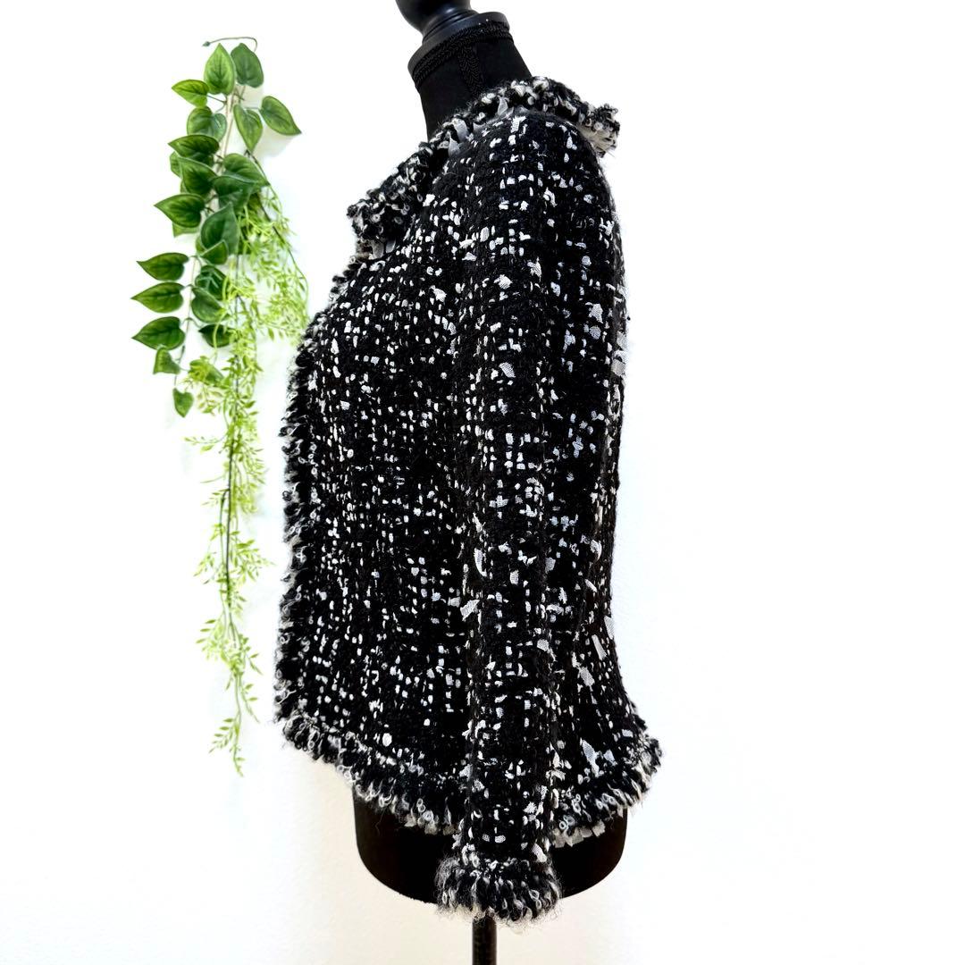 希少 Rene ルネ 最高級 ツイードジャケット ブラック ホワイト M フリル