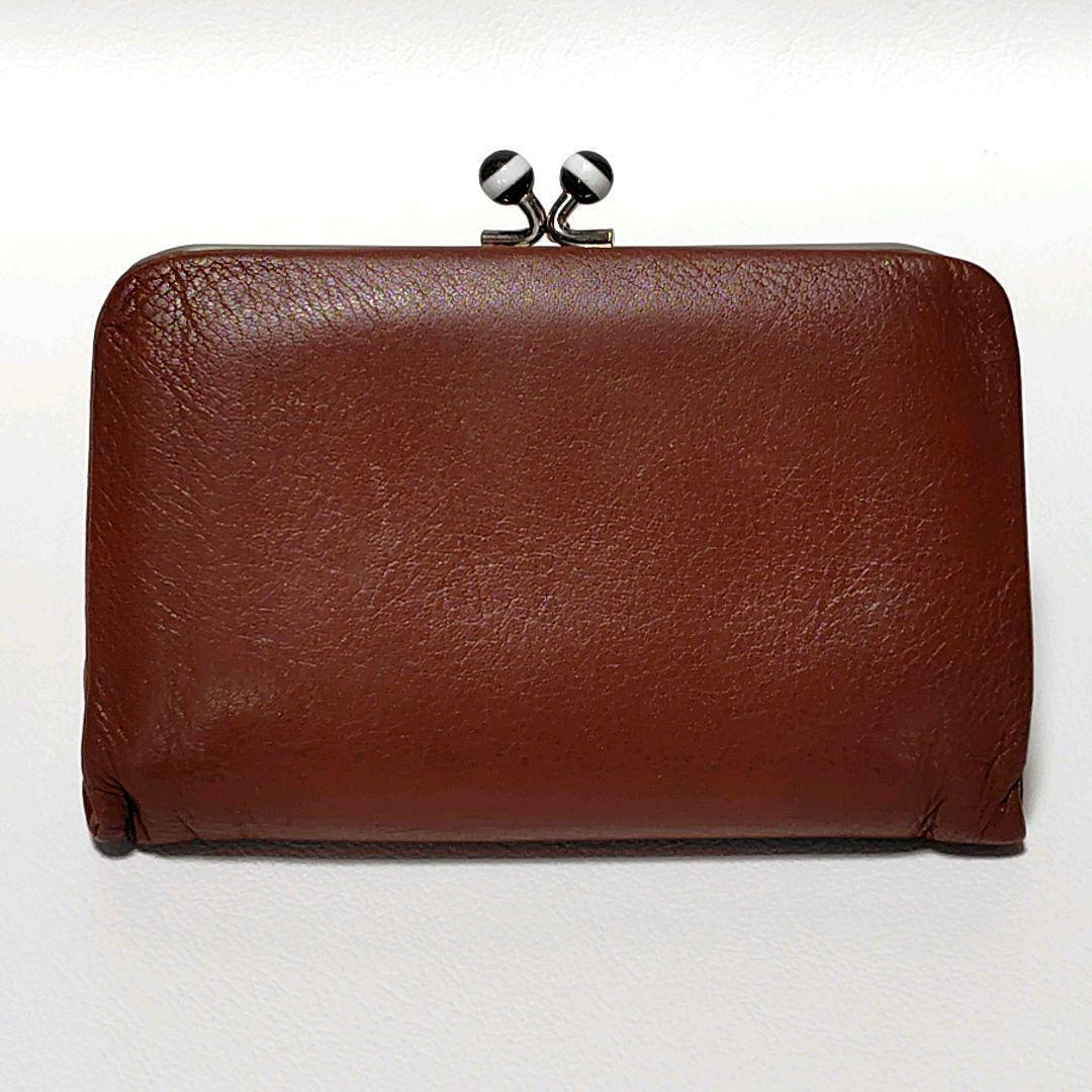 ✳️美品✨　アニエスベー　折り財布　ブラウン　レザー　がま口　プリントロゴ