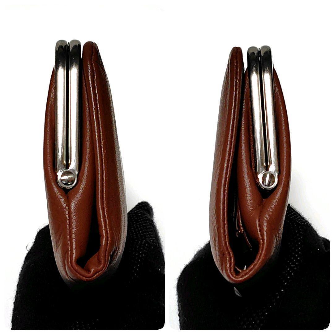 ✳️美品✨　アニエスベー　折り財布　ブラウン　レザー　がま口　プリントロゴ