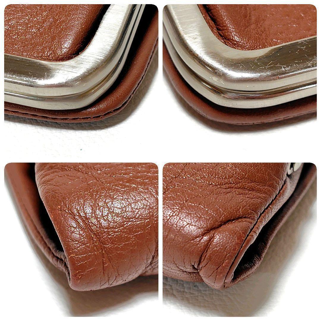 ✳️美品✨　アニエスベー　折り財布　ブラウン　レザー　がま口　プリントロゴ