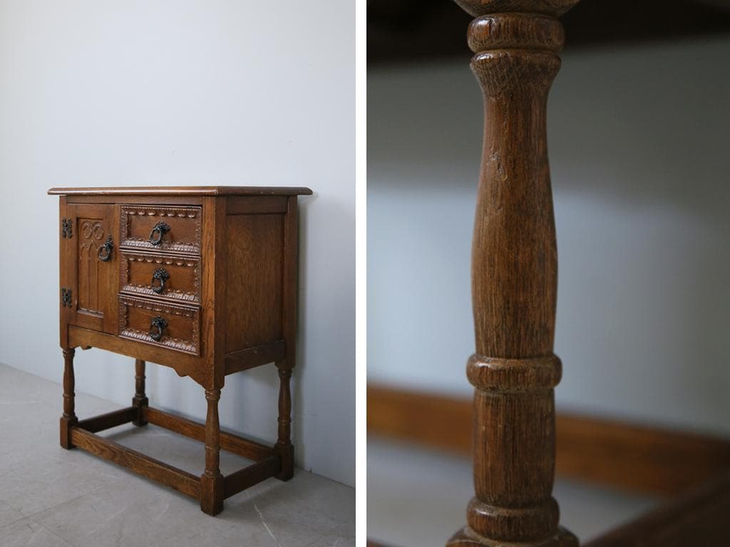 英国アンティーク木製カップボード/キャビネット/キッチン収納/飾り棚92-127