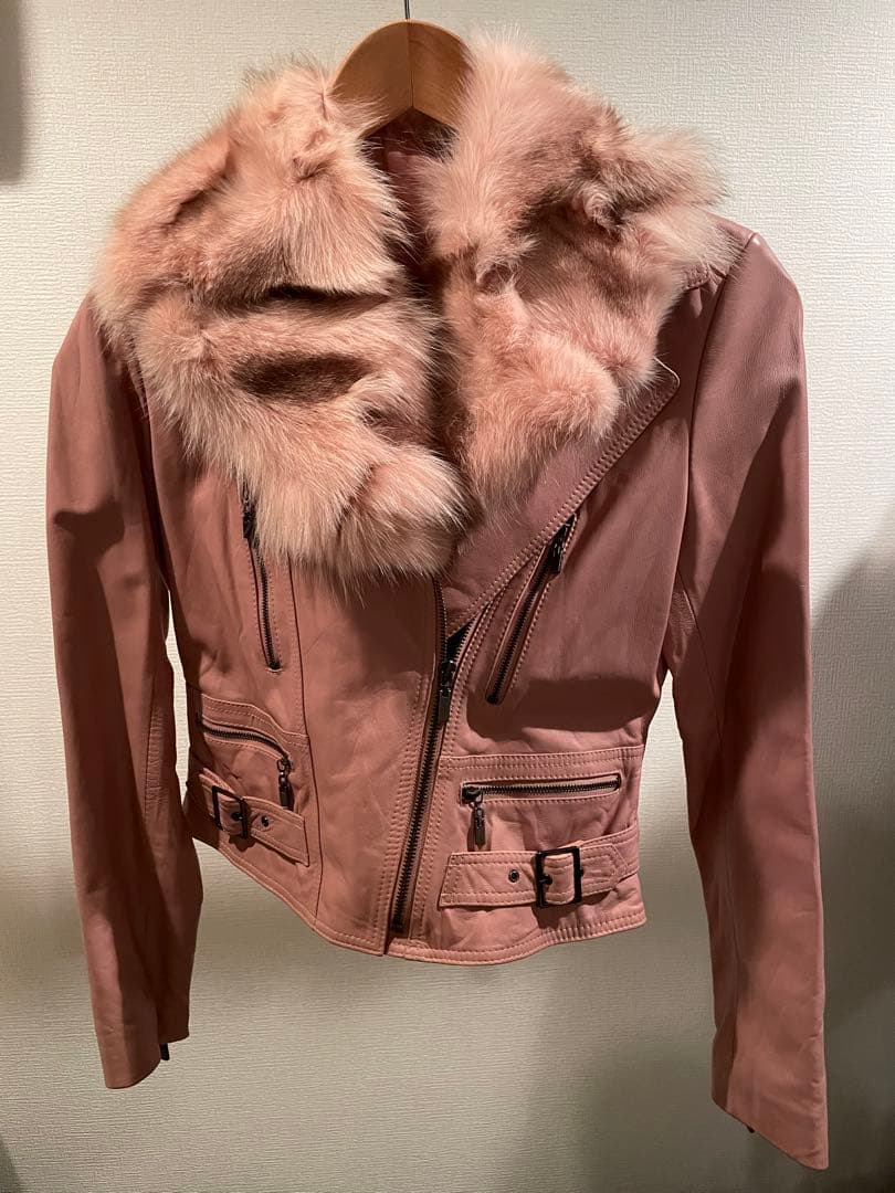 【美品】Andy アンディ レザージャケット ピンク 本革 クリーニング済み★