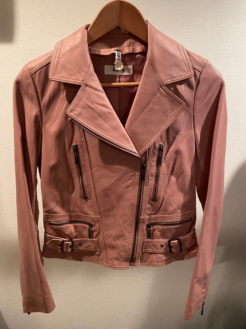 【美品】Andy アンディ レザージャケット ピンク 本革 クリーニング済み★