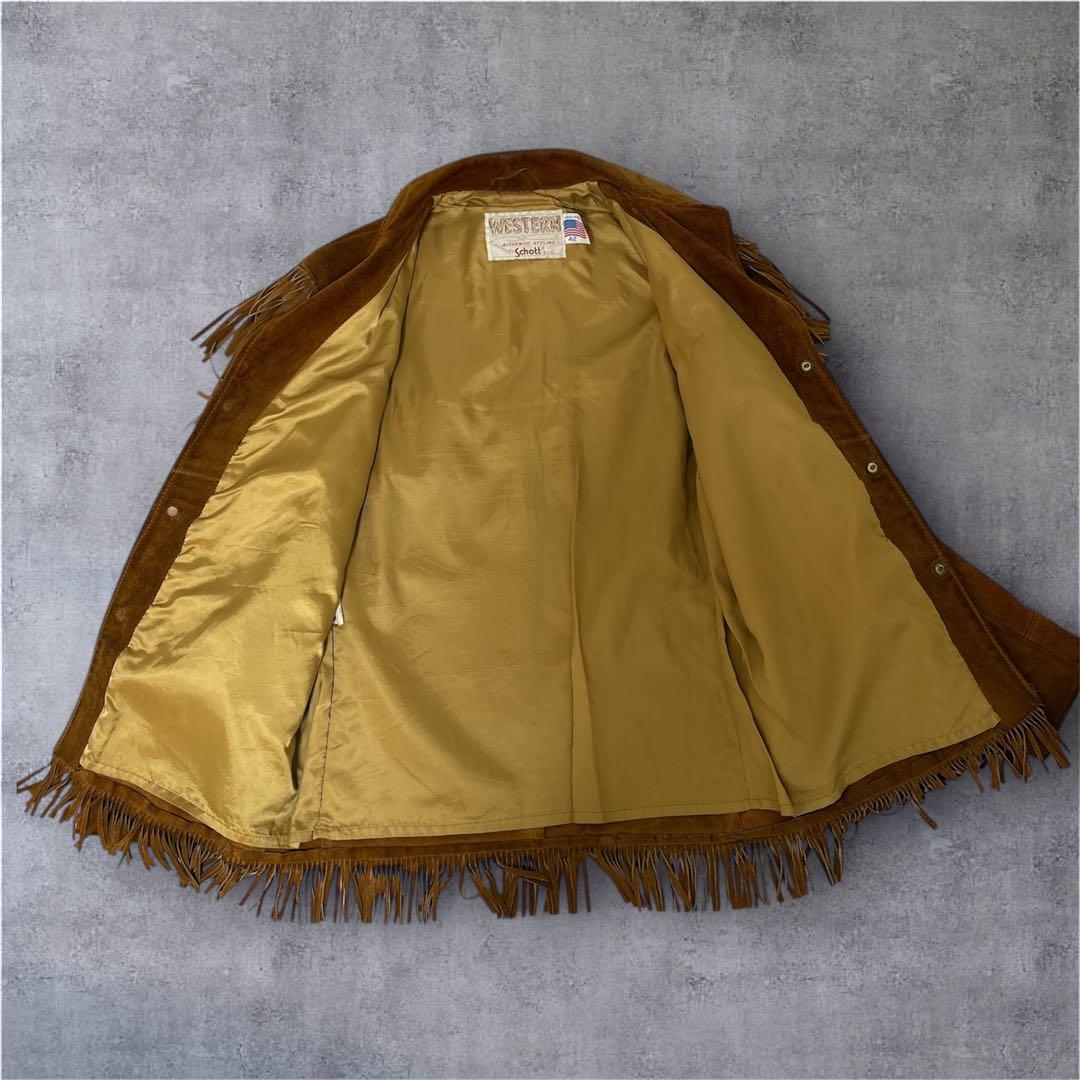 Schott WESTERN フリンジ スエードジャケット USA製 42 茶