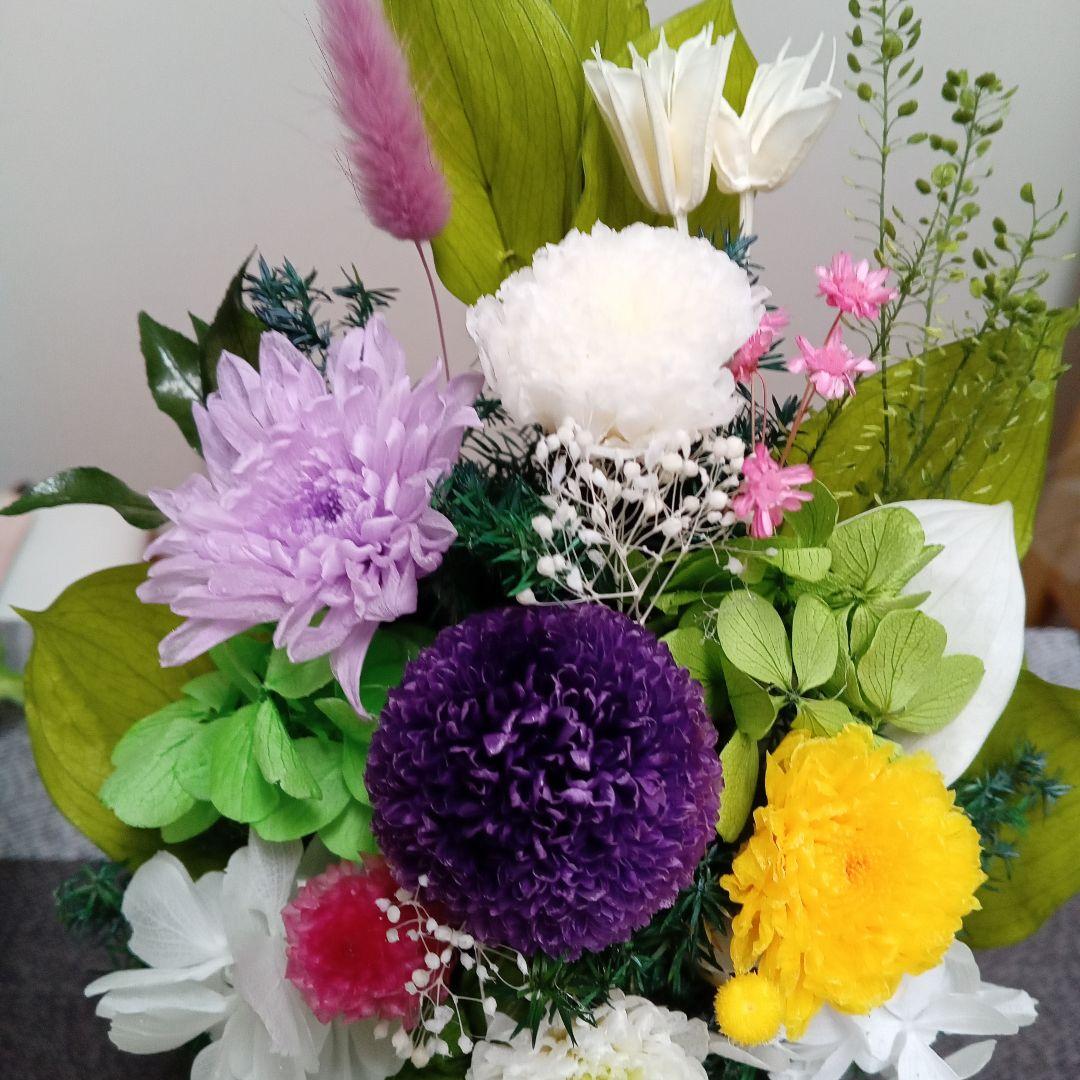 プリザーブドフラワー仏花　一対　お供え花　お仏壇花　花器一体型