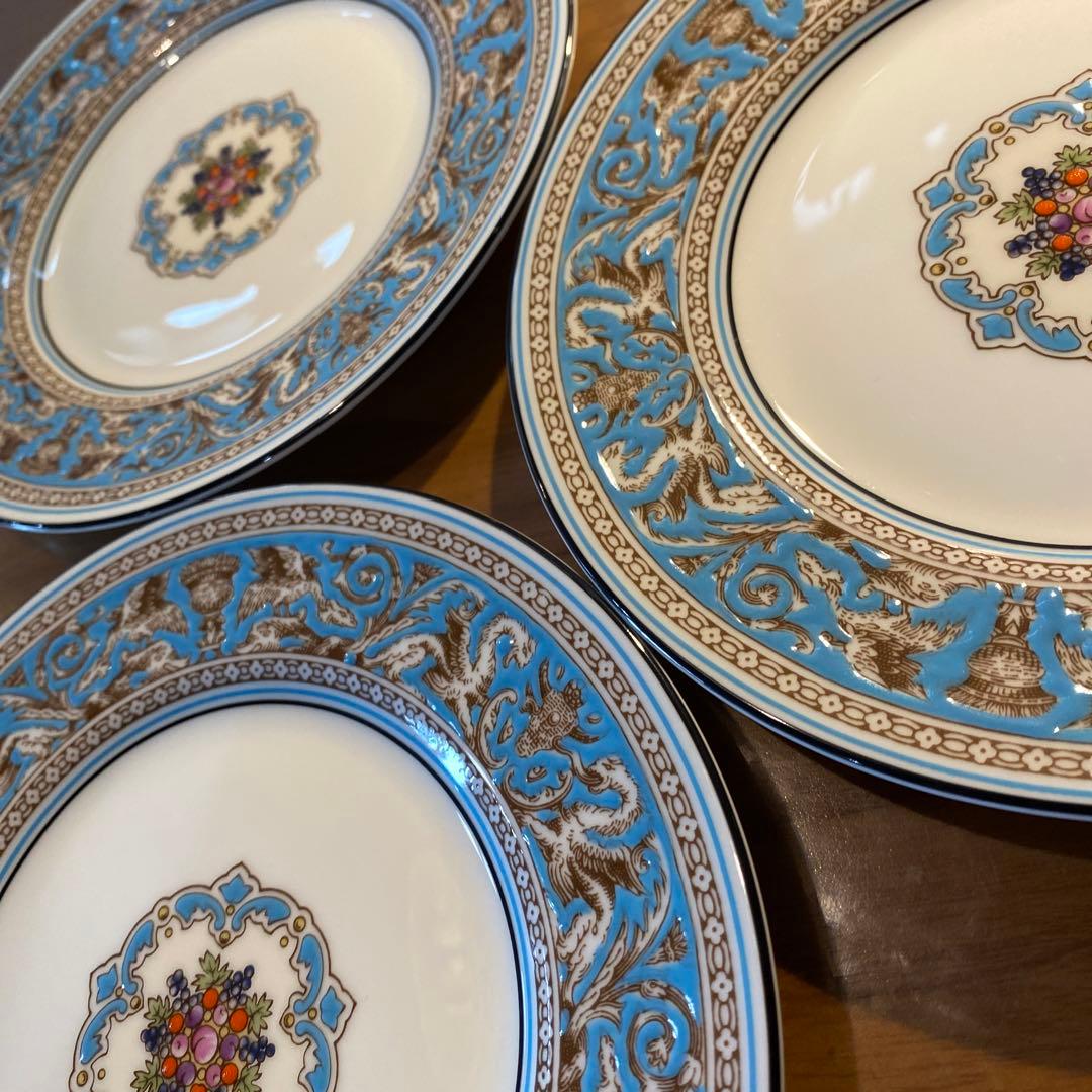 フロレンティーン　ターコイズ　プレート　17㎝　3枚　黒壺　ケーキ