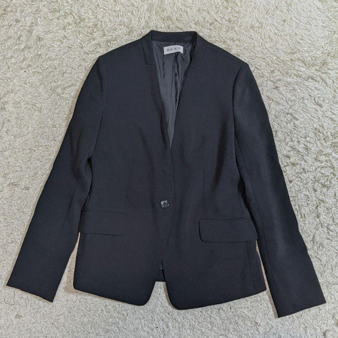 プラステ　セットアップ　ノーカラー　ワイドパンツ　洗える　ストレッチ　ゴム