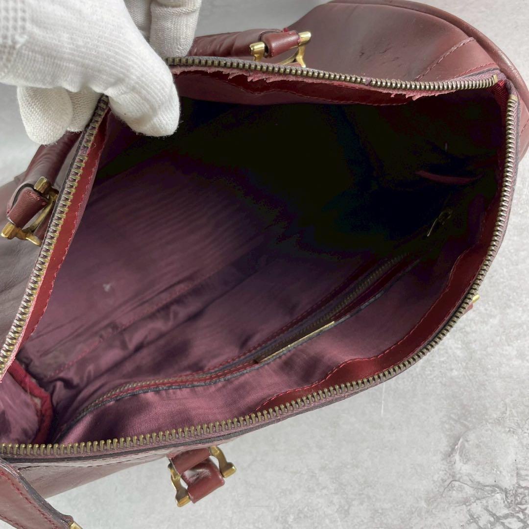 【美品✨】カルティエ ミニボストン バッグ ゴールド金具 ボルドー