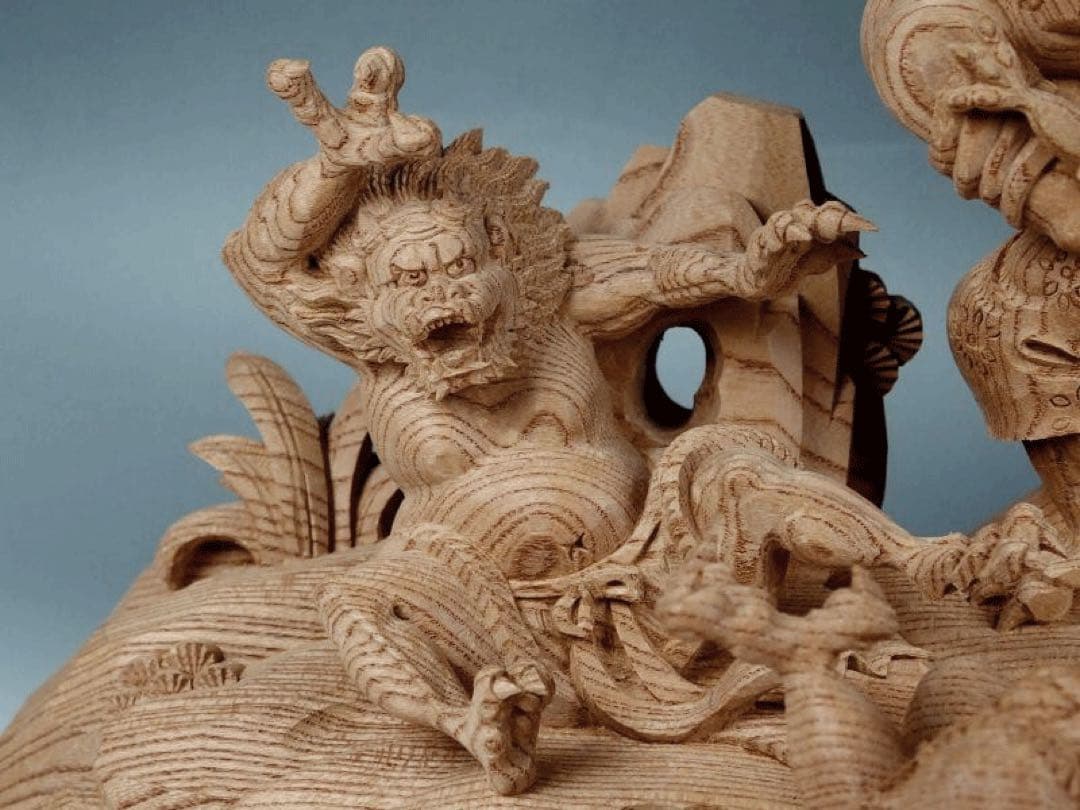 鐘馗捉鬼図　おに退治　河鍋暁斎　箱ありKawanabe Kyosai