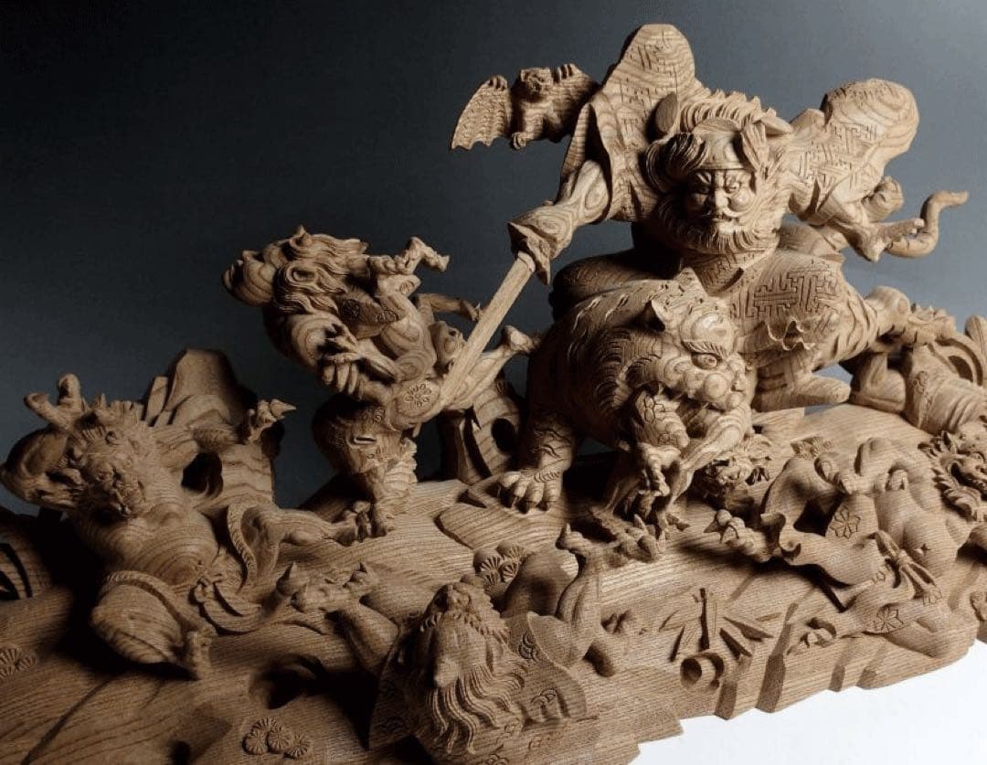 鐘馗捉鬼図　おに退治　河鍋暁斎　箱ありKawanabe Kyosai