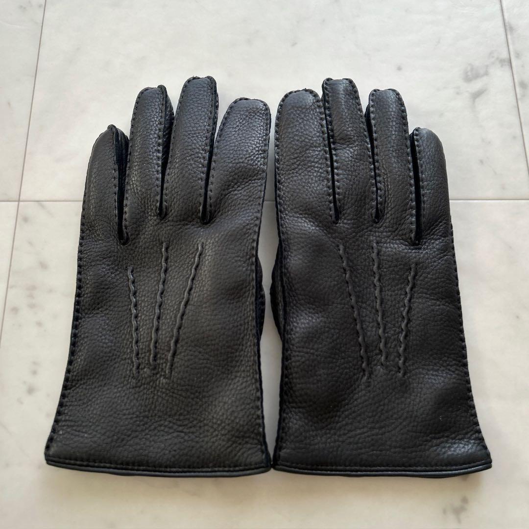 極美品 DENTS レザー 本革 手袋 8 カシミアライニング 黒 ブラック