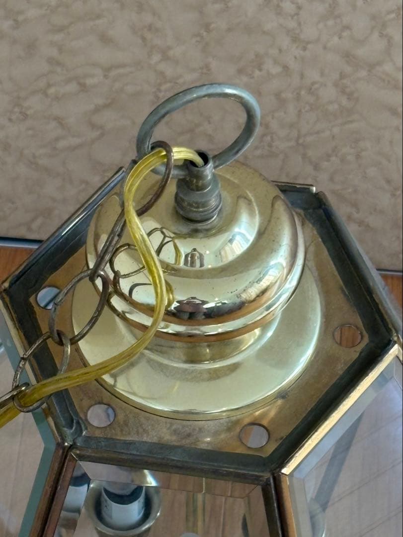 フランスアンティーク 3灯 ヘキサゴン ペンダントランプ 吊り下げ式