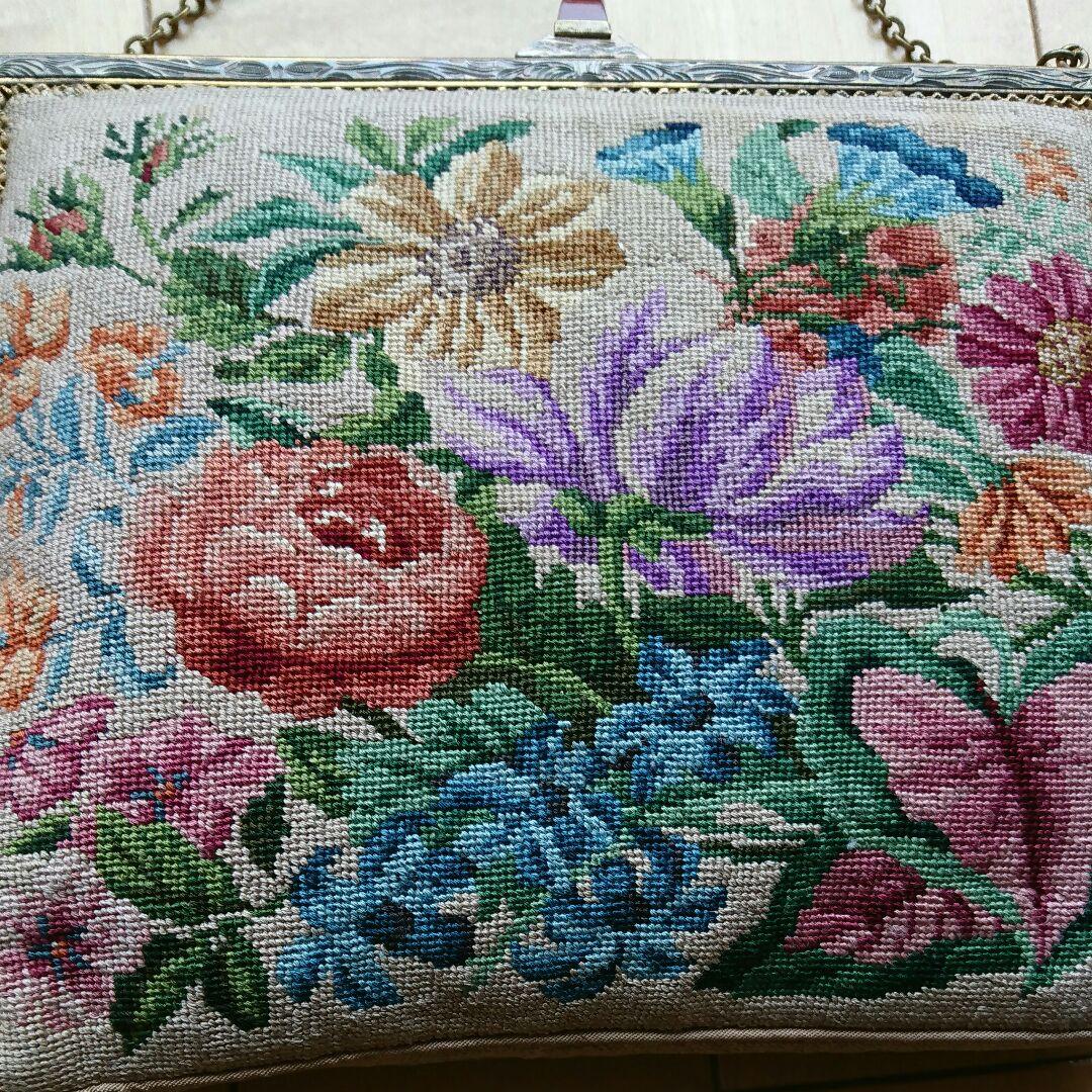 最終価格幸せバッグ、クリーニング済み、クロスステッチ、アンティークバッグ