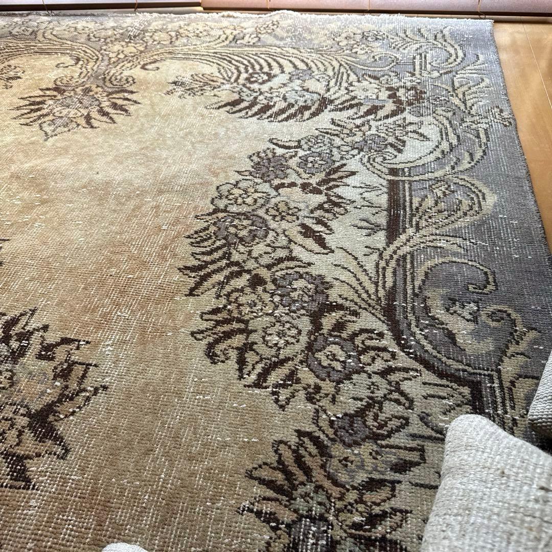 超大判165×265メダリオン　ベージュ×グレイ　トルコヴィンテージラグ