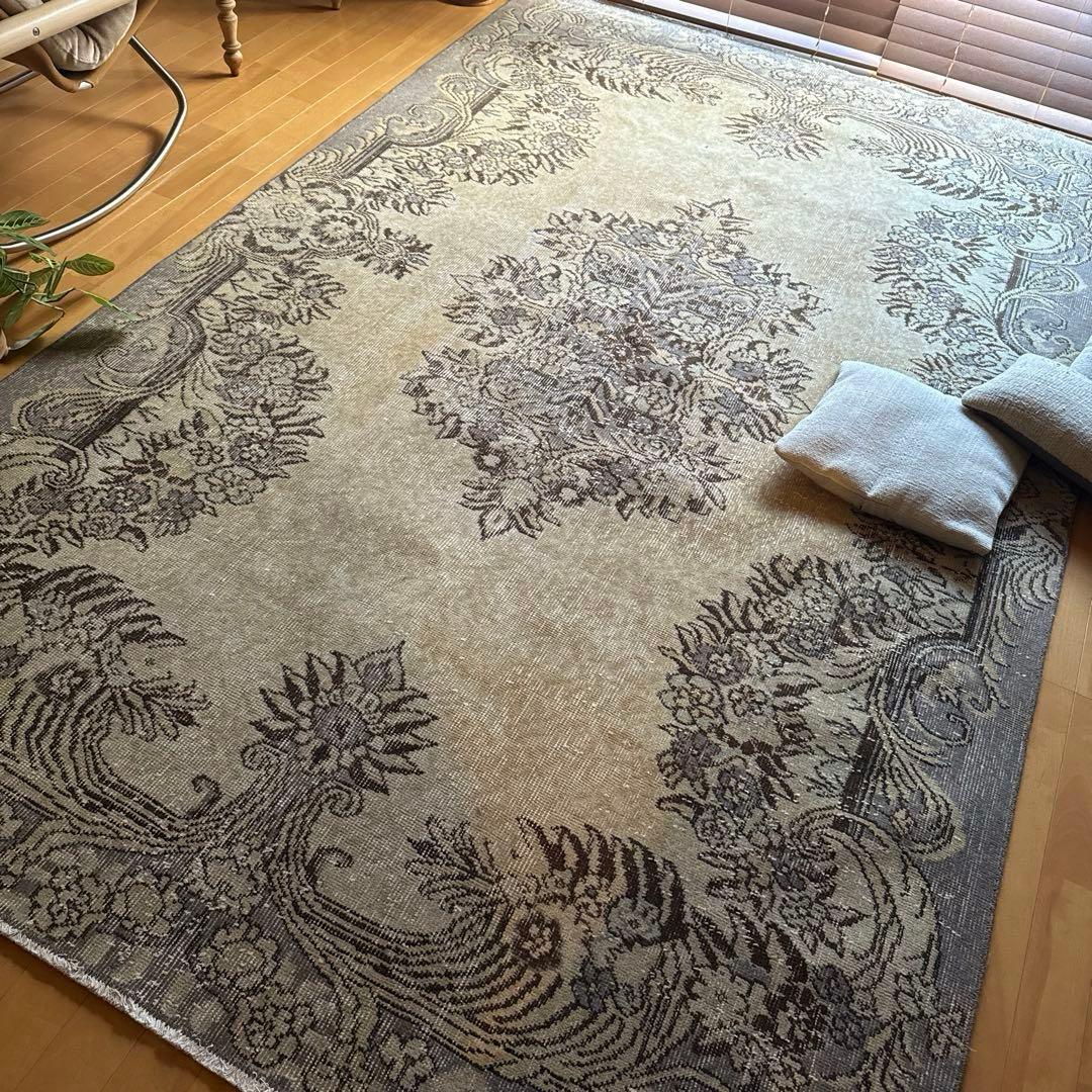 超大判165×265メダリオン　ベージュ×グレイ　トルコヴィンテージラグ