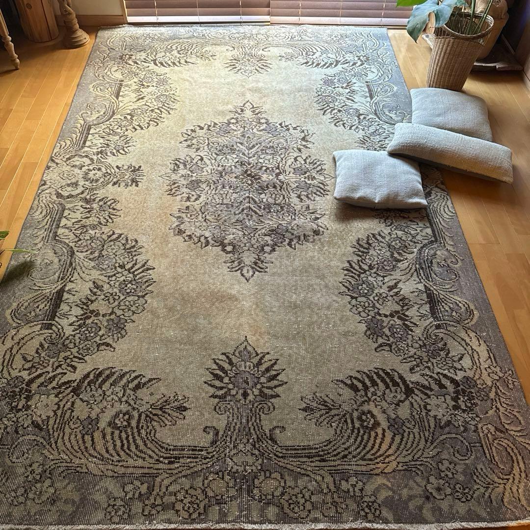 超大判165×265メダリオン　ベージュ×グレイ　トルコヴィンテージラグ