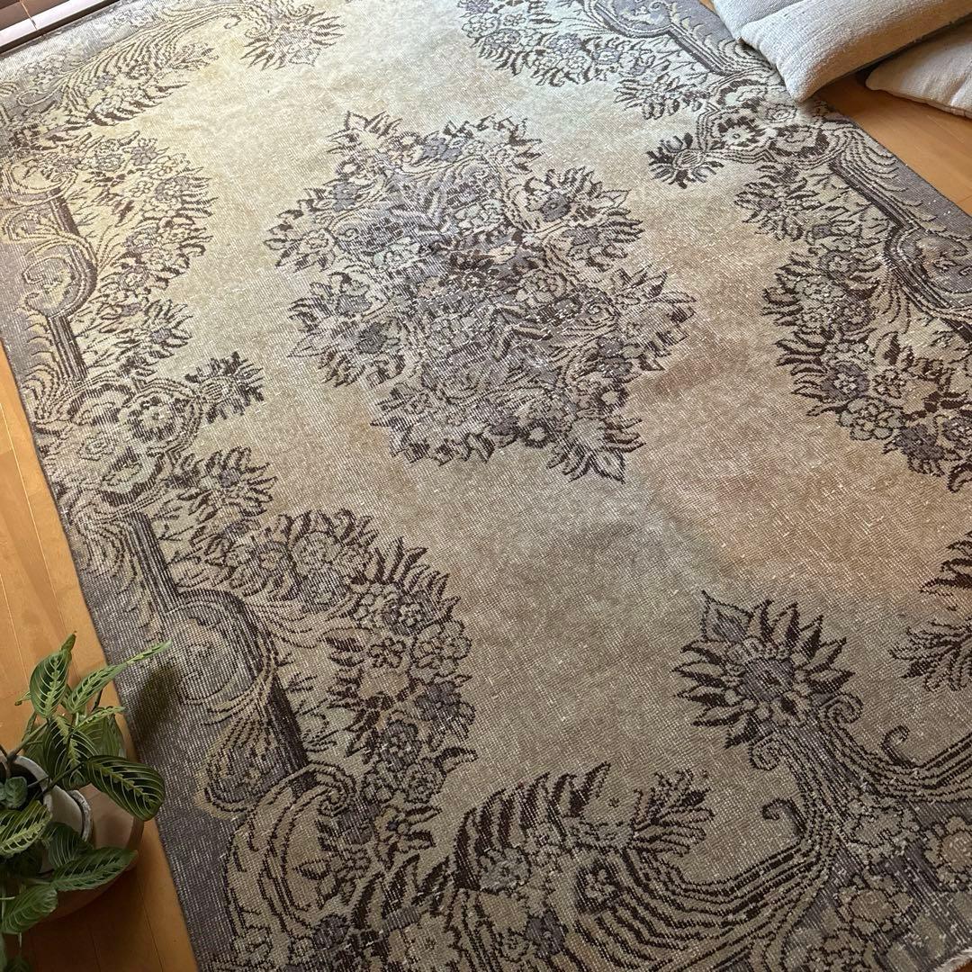 超大判165×265メダリオン　ベージュ×グレイ　トルコヴィンテージラグ