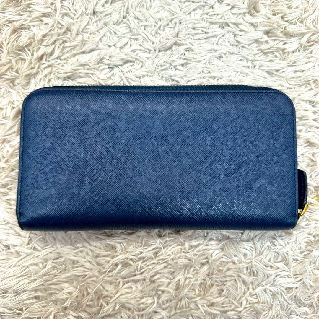 【美品】PRADA 長財布 ネイビー サフィアーノ シャイン