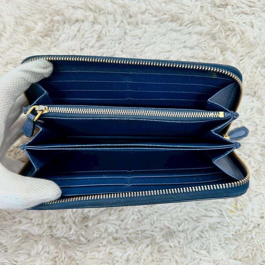 【美品】PRADA 長財布 ネイビー サフィアーノ シャイン