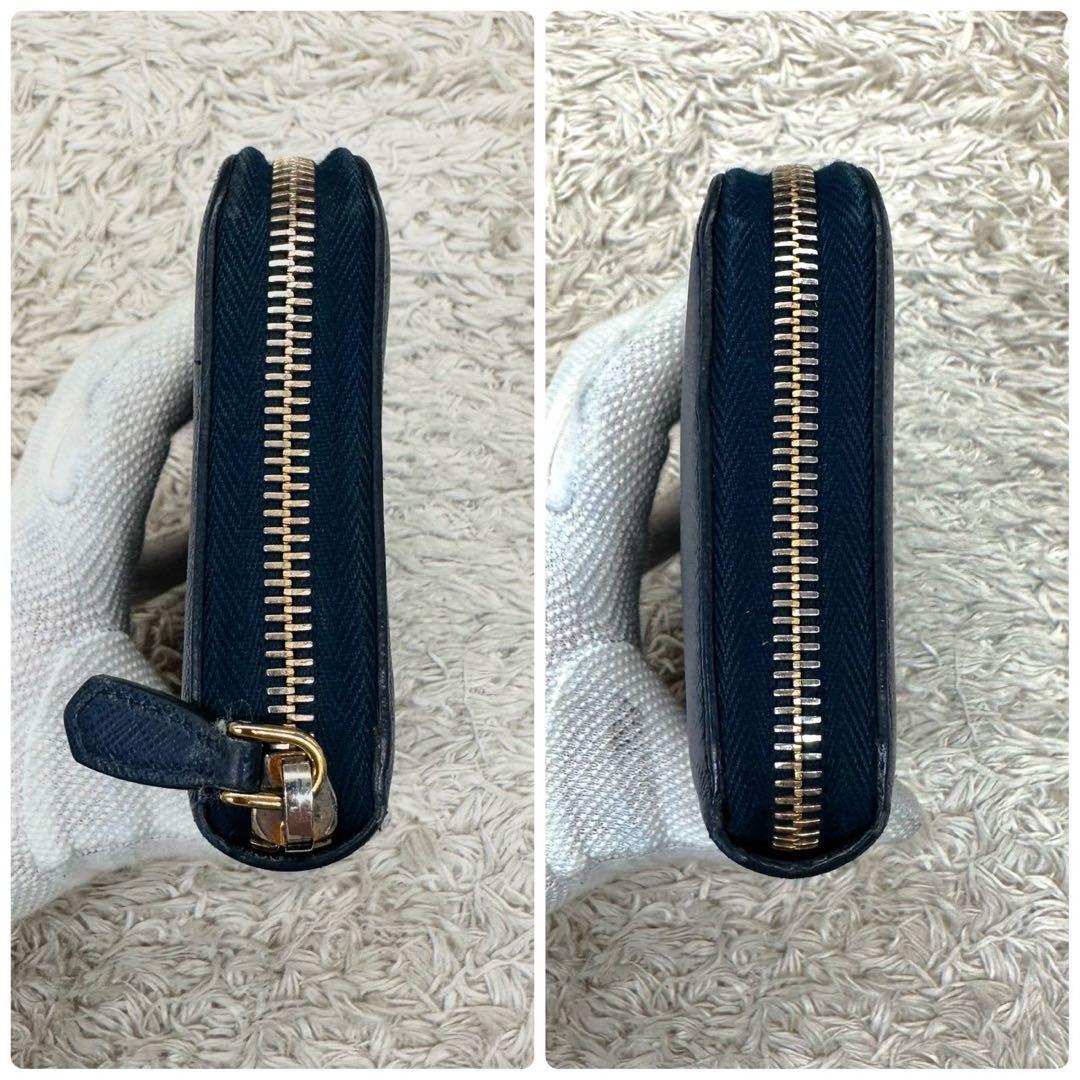 【美品】PRADA 長財布 ネイビー サフィアーノ シャイン