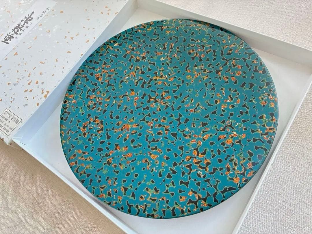 津軽塗 唐塗 菓子皿 大皿 24cm ロイヤルブルー 美品 和モダン 贈答にも