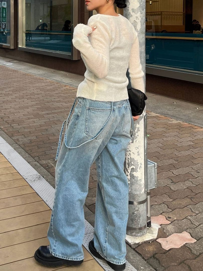 efu サスペンダー　ルーズストレートデニム　ブルー　S