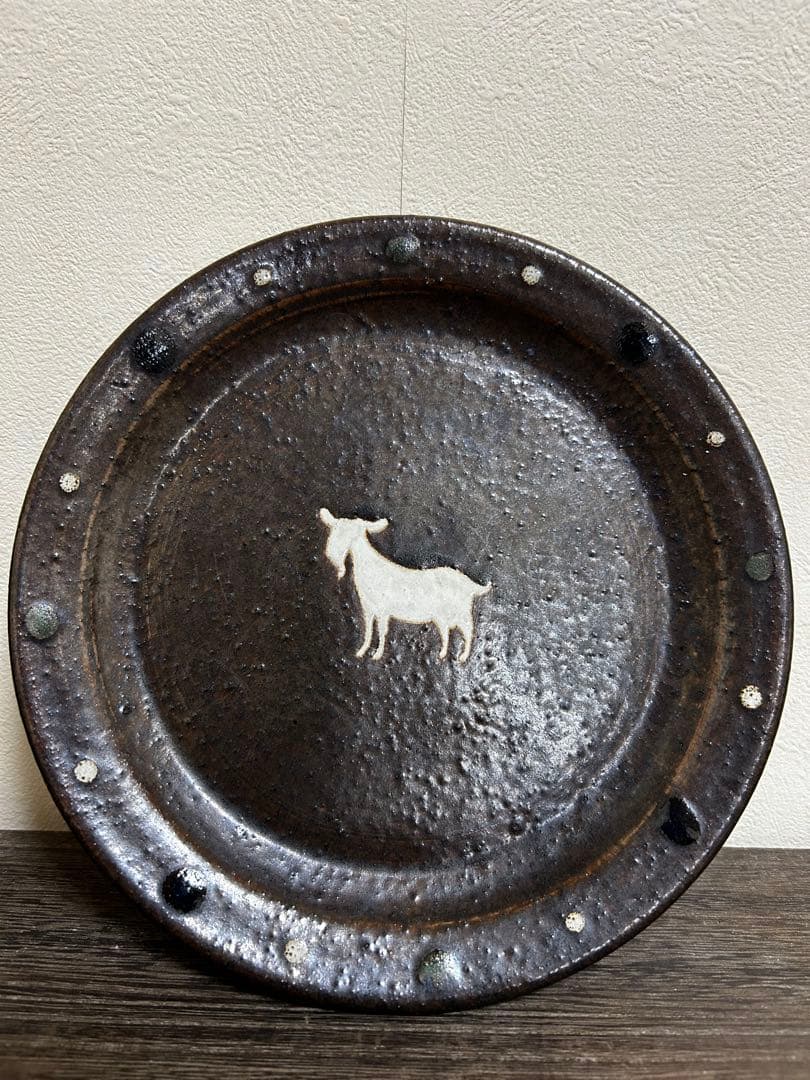 naonao0113様やちむん　古我知焼　ヒージャー　ヤギさんとドット柄