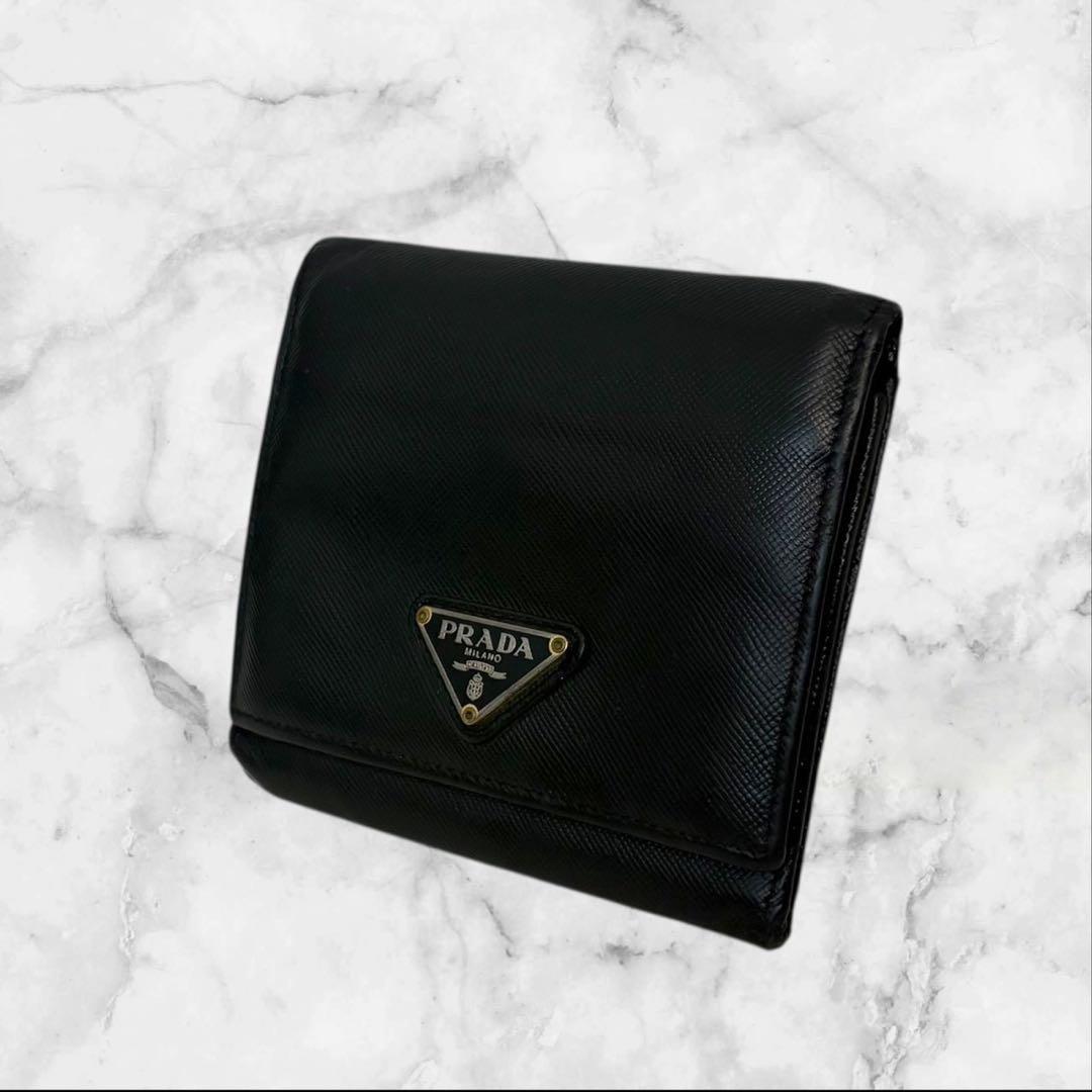 極美品✨ PRADA プラダ 三つ折り財布 サフィアーノ 三角ロゴ
