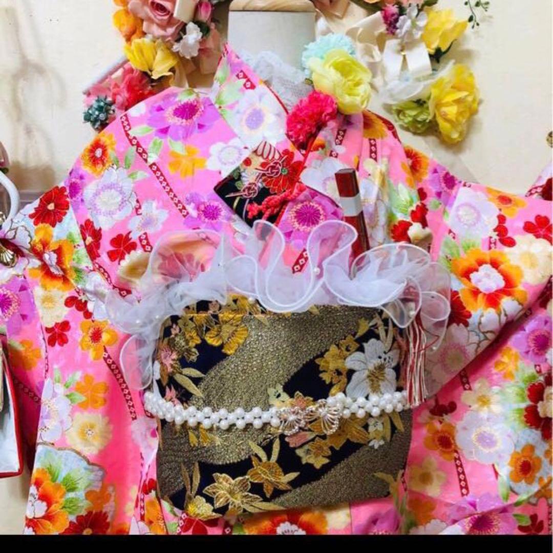 七五三七歳❣️四つ身着物未使用⭐︎ピンク花々金彩煌びやか絢爛⭐︎完全フルセット激可愛い