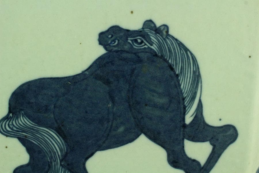 中国美術 青花 馬紋 八方器 高30cm 水屋鉢伝来 成化年製 款 K-A866