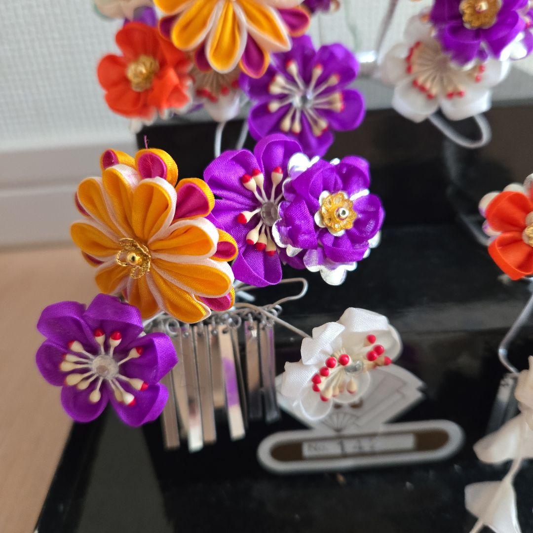 紫　オレンジ　勝山簪　七五三 髪飾りセット つまみ細工 かのこ　ちんころ　日本髪