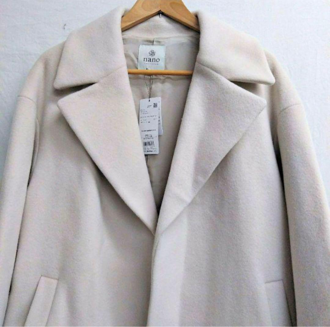 【98】未使用タグつき ナノユニバース ベルベットチェスターコート アイボリー