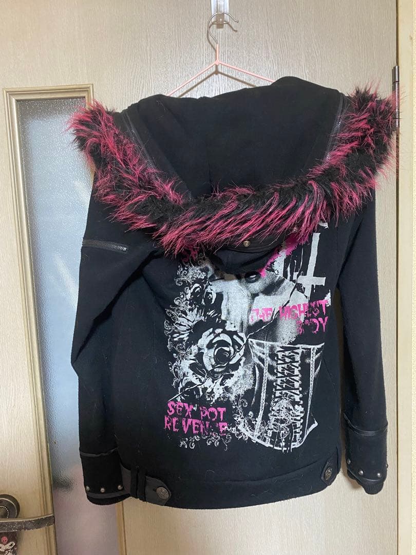 【レア品】SEX POT フード付きジャケット ピンクファー付き ライダース