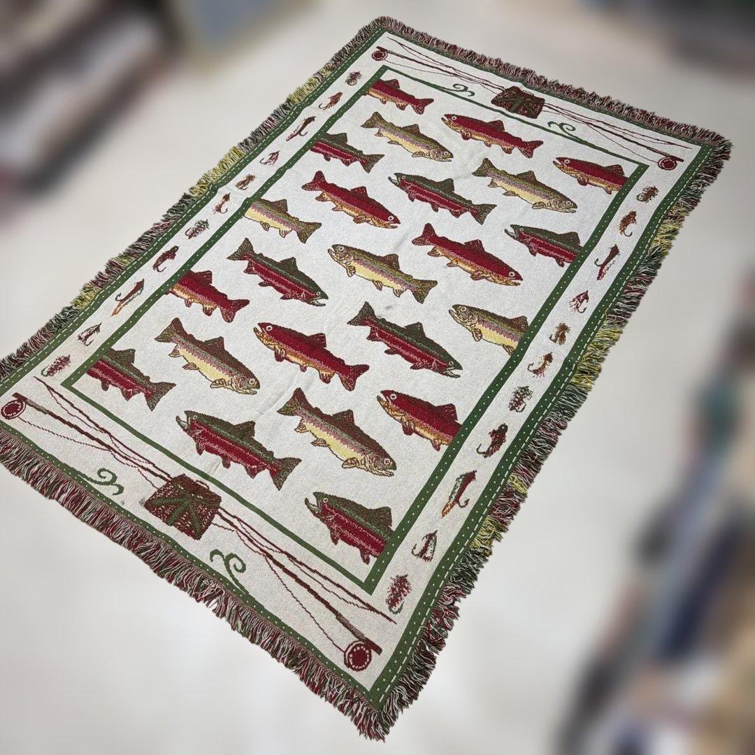 釣り　魚　マルチカバー　ソファカバー　ヴィンテージラグ　184x124