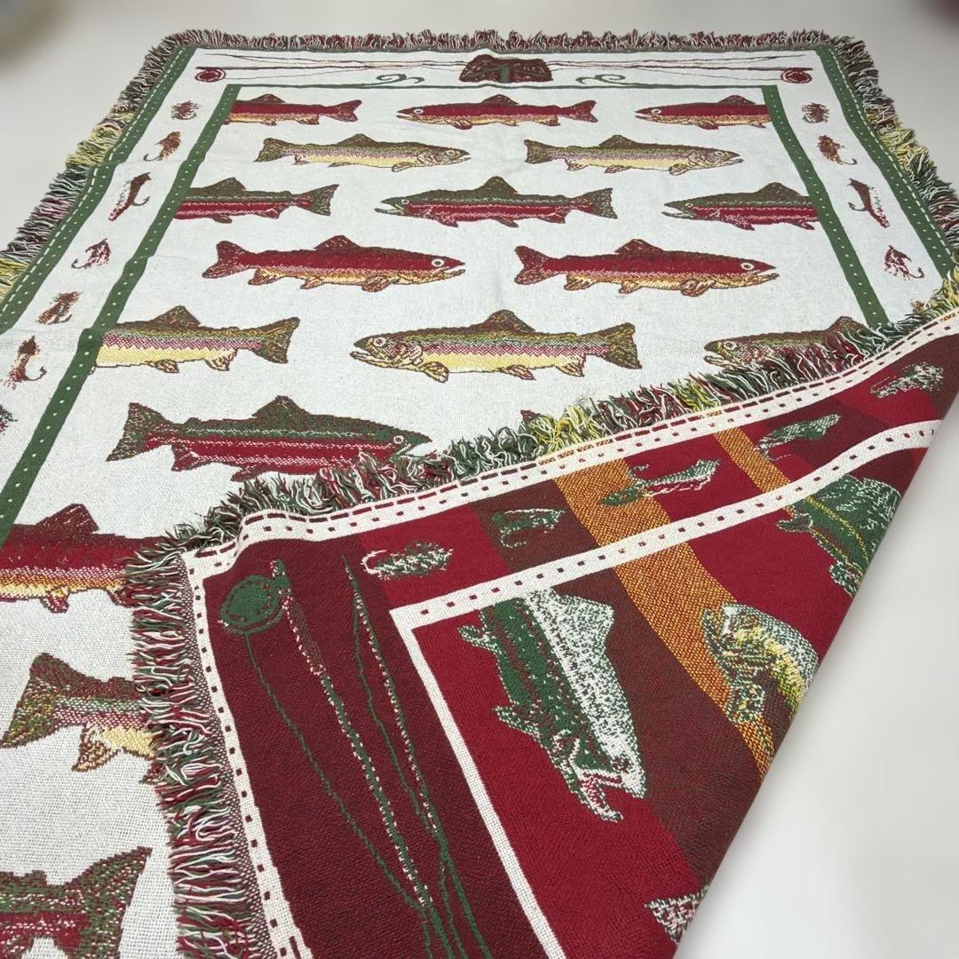 釣り　魚　マルチカバー　ソファカバー　ヴィンテージラグ　184x124