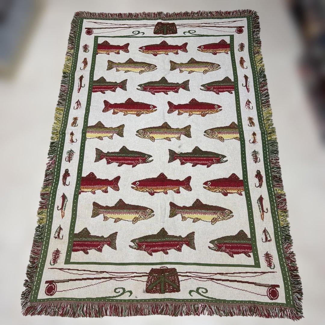 釣り　魚　マルチカバー　ソファカバー　ヴィンテージラグ　184x124