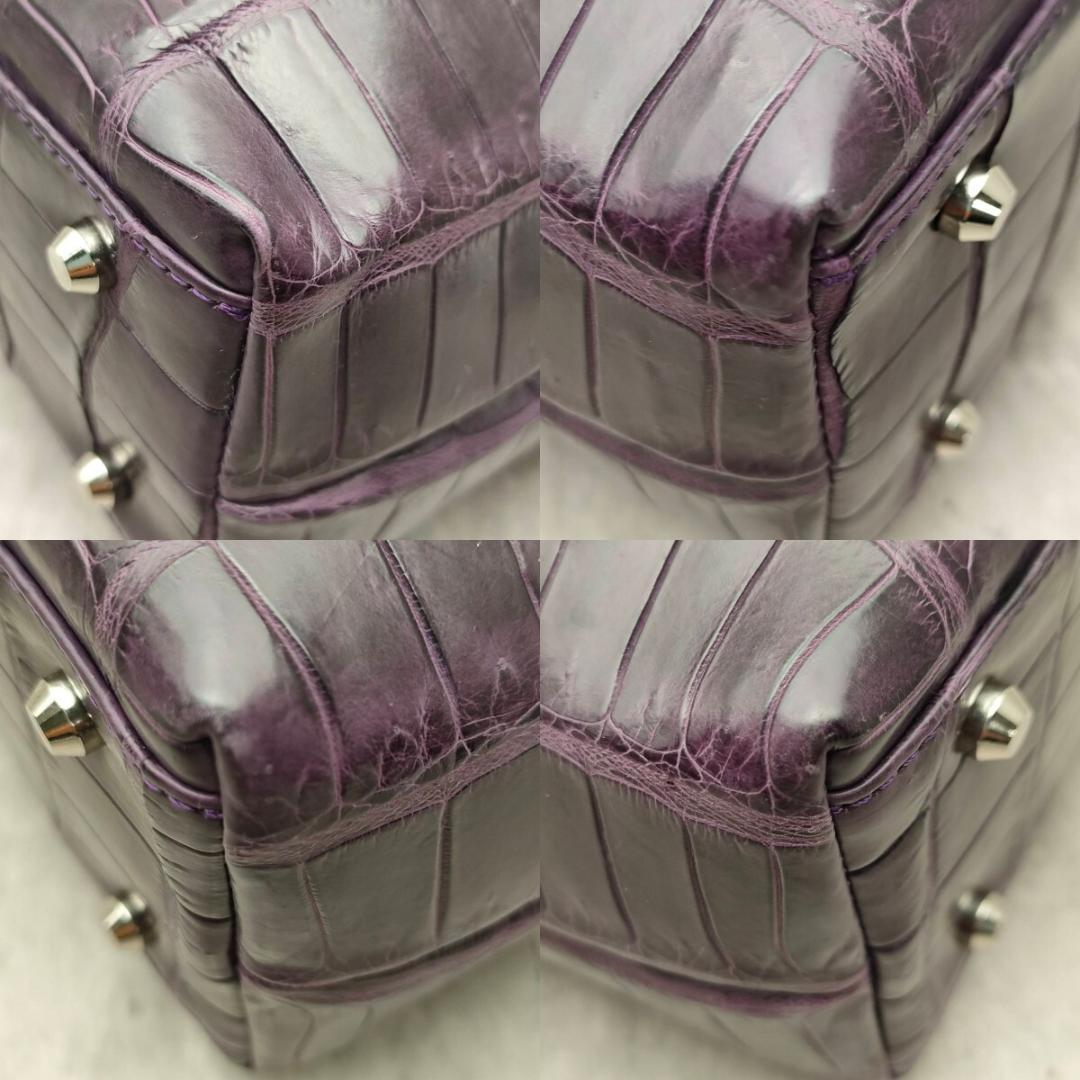 未使用級 JRA認定 クロコダイルレザー パープル 紫 2wayトートバッグ