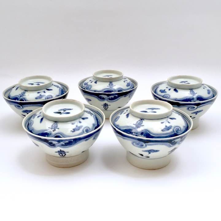 古伊万里 広東型 蓋付碗 江戸時代 5客セット