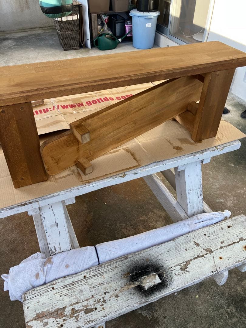 大幅値下げ！隠し棚有り　ハンドメイド　二人掛け木製椅子　飾り棚　集成材使用