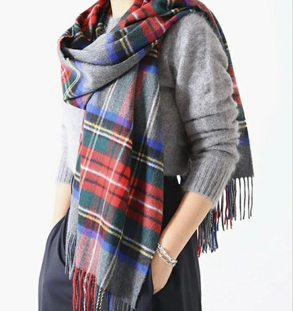 新品希少TWW◆大判カシミヤ混ストール3万グレースチュワート　検)ジョンストンズ