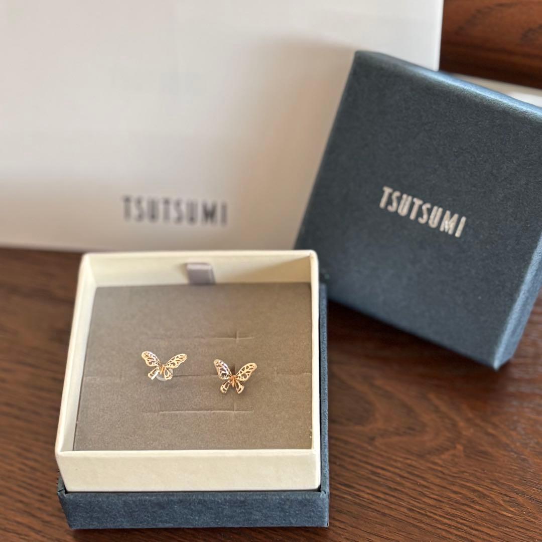 TSUTSUMI K10 YG 蝶のピアス　透かし模様　試着のみ