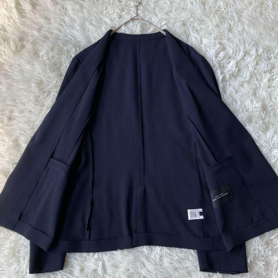 【美品】 グリーンレーベルリラクシング ノーカラー パンツスーツ ネイビー 42
