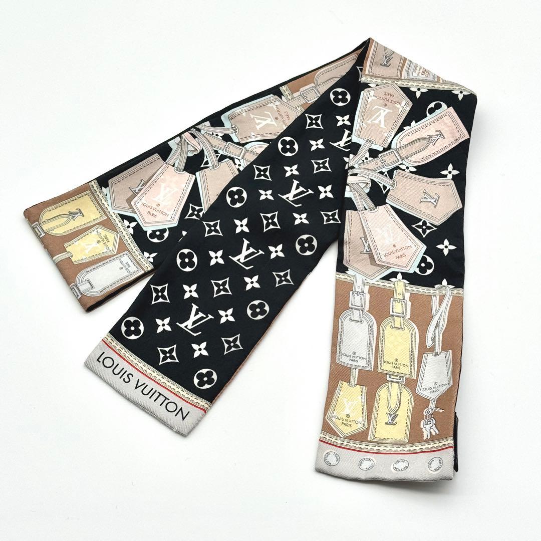 ルイヴィトン バンドー スカーフ シルク モノグラム ネームタグ ブラック