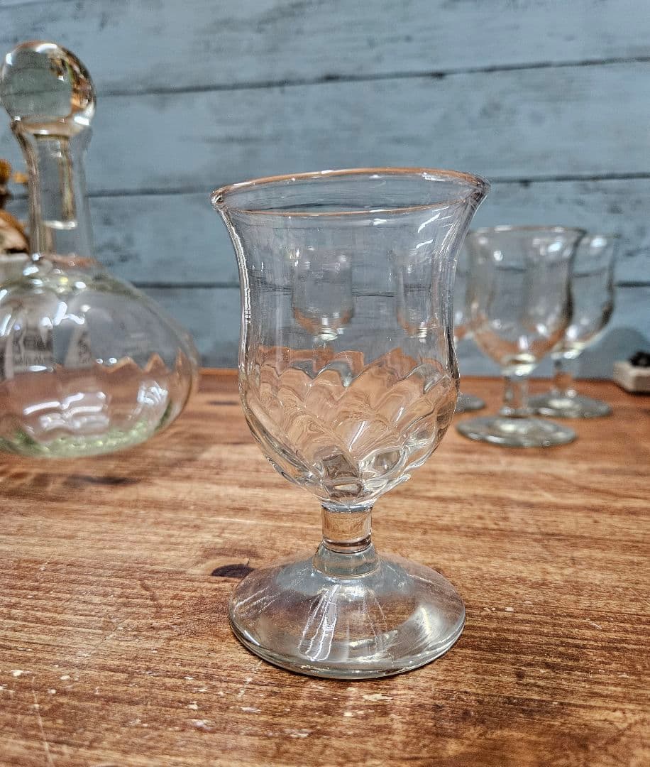 前田一郎 作 足付きグラス 5客 デキャンタ セット レトロ 吹き硝子
