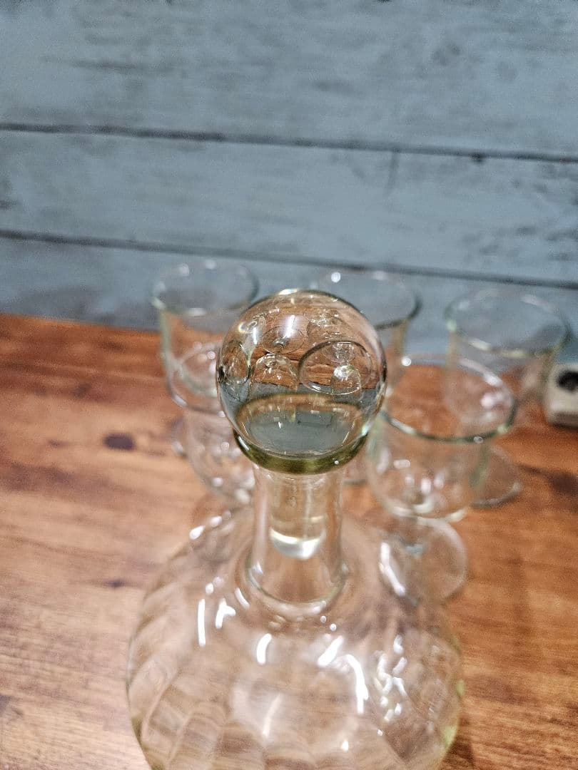 前田一郎 作 足付きグラス 5客 デキャンタ セット レトロ 吹き硝子